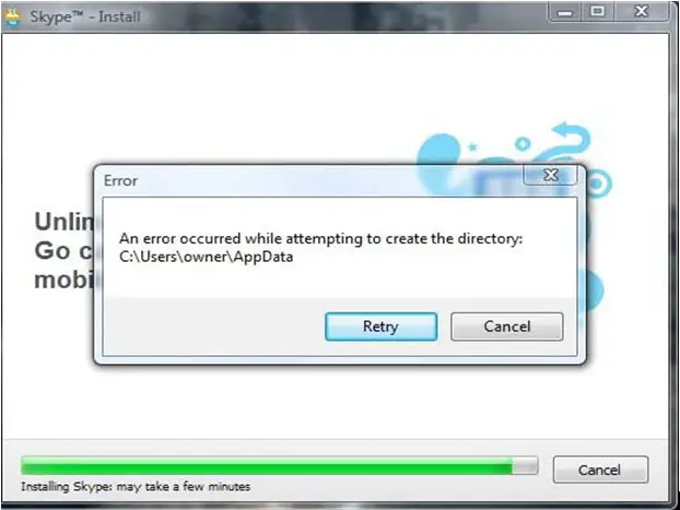 An error occurred while attempting to create the directory
