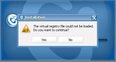 The virtual registry file could not be loaded