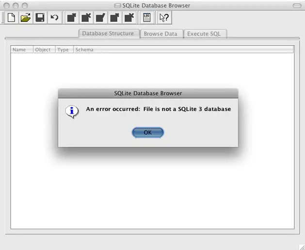 File is not a SQLite 3 Database