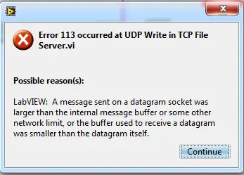 Error 113 occurred at UDP Write in TCT File server.vi