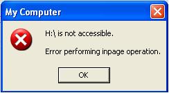 Error performing inpage operation.