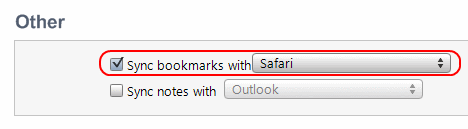 Sync bookmarks with box and choose Safari