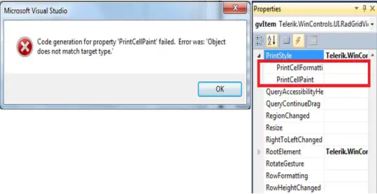 Code generation for property 'PrintCellPaint' failed