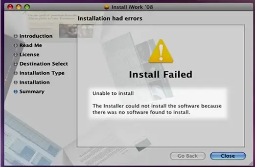 Problem: Install Failed. Unable to install