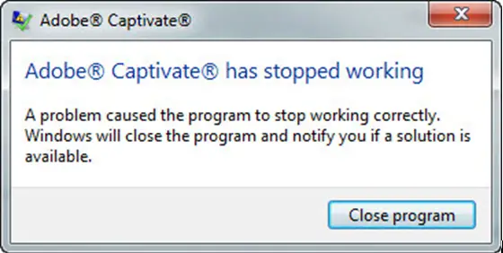 A problem caused the program to stop working correctly