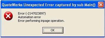 Error (-2147023897) - Automation error - Error performing inpage operation.