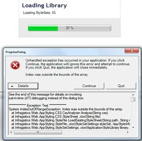 IndexOutOfRangeExeption error in progress dialog box