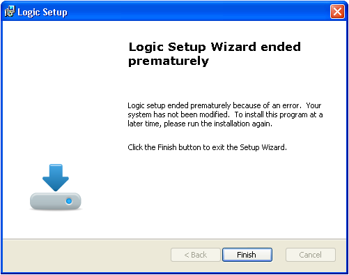 Logic Setup Wizard ended prematurely