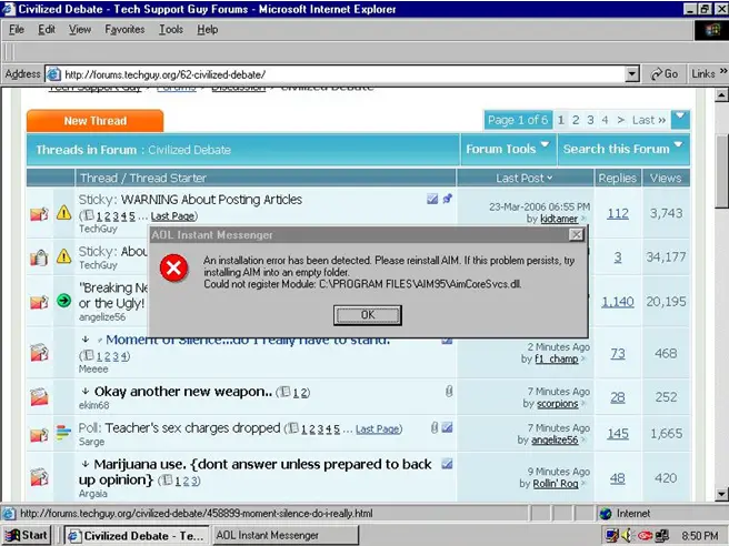 Could not register module: C:PROGRAM FILESAIM95AimCoreSvcs.dll