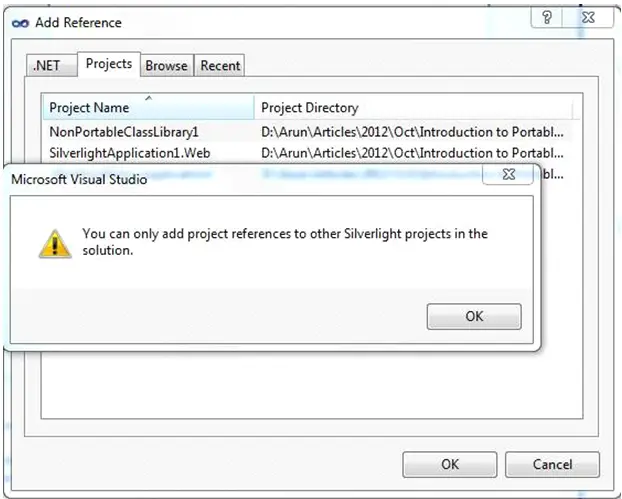 You can only add project references to other Silverlight projects in the Solution