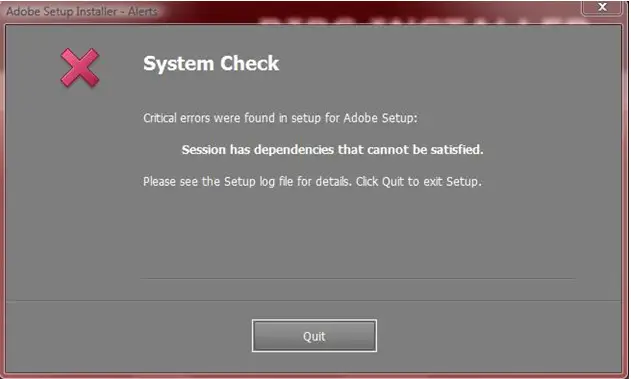 Critical errors were found in setup for Adobe Setup: