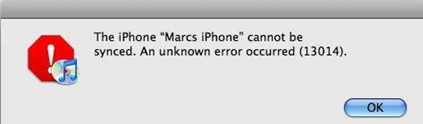 iPhone “Marcs iPhone” cannot be synced. An unknown error occurred (13014).