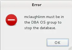 Mclaughlinm must be in the DBA OS group to stop the database.