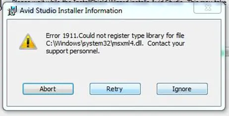 error message [Installation Error: 'Error 1911']