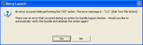 An error occurred while performing the “{0}” action. The error message is- “{1)} [Edit Text File Action]
