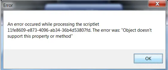 An error occurred while processing the scriltet