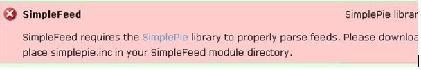 Please download place simplepie.inc in your SimpleFeed module directory.