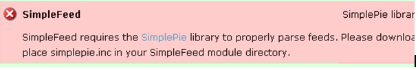 Please download place simplepie.inc in your SimpleFeed module directory.