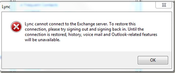 Lync cannot connect to the Exchange server