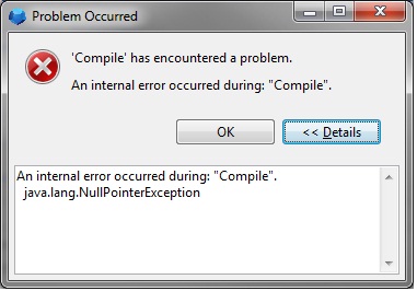 “Compile”. java.lang.NullPointerException