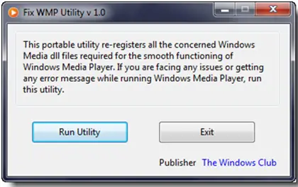 This portable utility re-register all the concerned Windows Media dll files required for the smooth functioning of Windows Media Player.