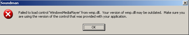 Failed to load control ‘Windows Media Player’ from wmp.dll.