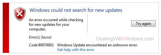 Windows could not search for new updates