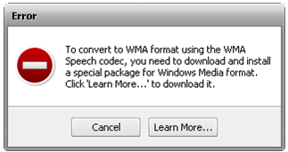 To convert to WMA format using the WMA Speech CODEC