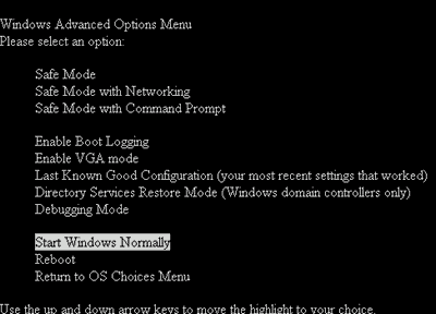 windows advance menu