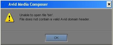 File does not contain a valid Avid domain header.