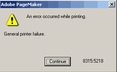 General printer failure” with Pagemaker 6.5