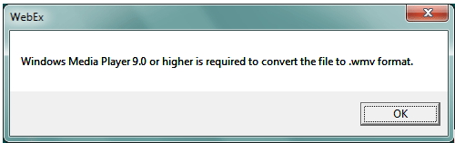 Windows Media' Player 9.0 or later to convert the file 'Format WMP