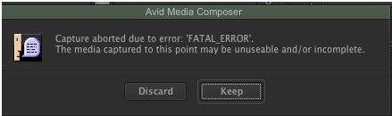 Capture aborted due to error : ‘FATAL ERROR’.