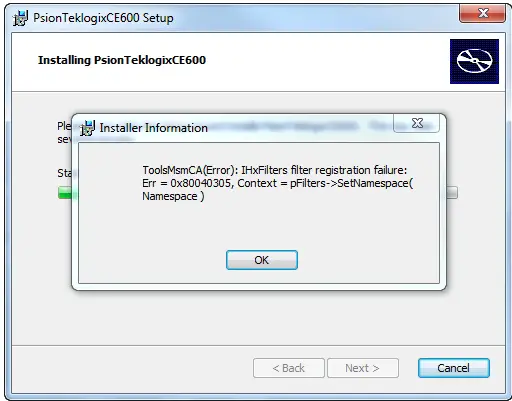 ToolsMsmCA (Error): IHxFilters filter registration failure