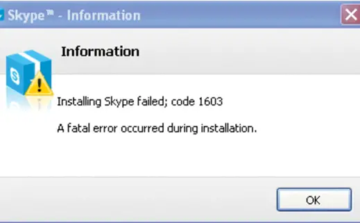 Installing Skype failed; code 1603