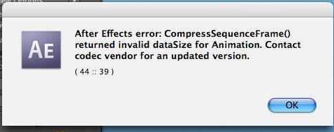 compressSequenceFrame() returned invalid dataSize for Animation