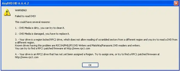 Failed to read DVD!