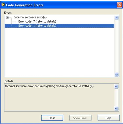 Internal software error occurred getting module generator VI Paths (2)