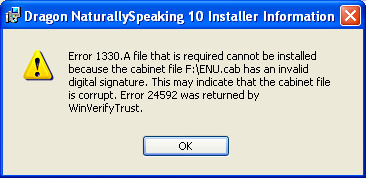 Windows company error 1330