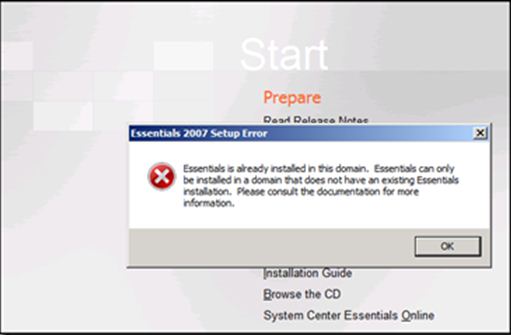 Essentials is already installed in this domain.