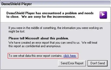 DemoShield Player has encountered a problem