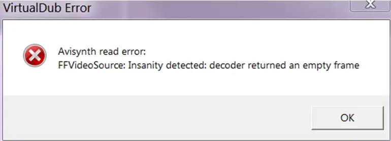 VirtualDub Error Avisynth read error