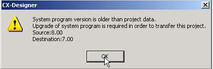 System program version is older than project data.