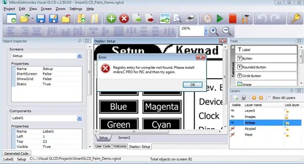 Registry entry for compiler not found, please install MicroC PRO for PIC and try again