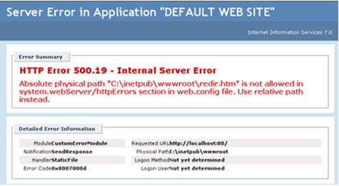 HTTP Error 500.19 – Internal Server Error.