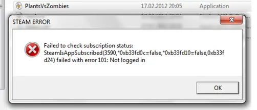 Failed to checj subscription status SteamIsAppSubscribed(3590,*0x544fd0c=false,*0x544f d10=false, 0x544fd24) failed with error 101: Not logged in”