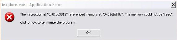 Internet explorer application error