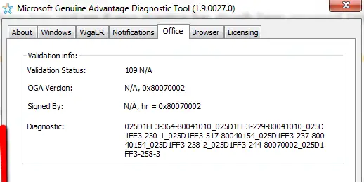 Sample Microsoft Genuine Advantage Diagnostic