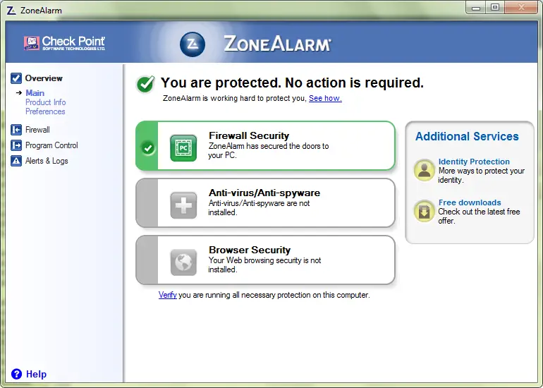Zone Alarm 9.1.007.002 window console