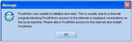 error de inicio de Frostwire